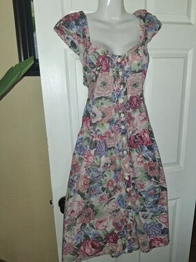Vintage 90s Starina Romantic Floral Midi Dress